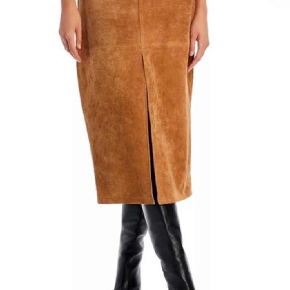 Blank NYC Suede Midi Skirt in Camel Brown with Front Slit